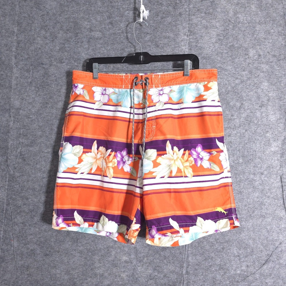 Tommy Bahama Relax Swim Trunks Mens Large Floral Pattern Mesh Lined Beach Orange